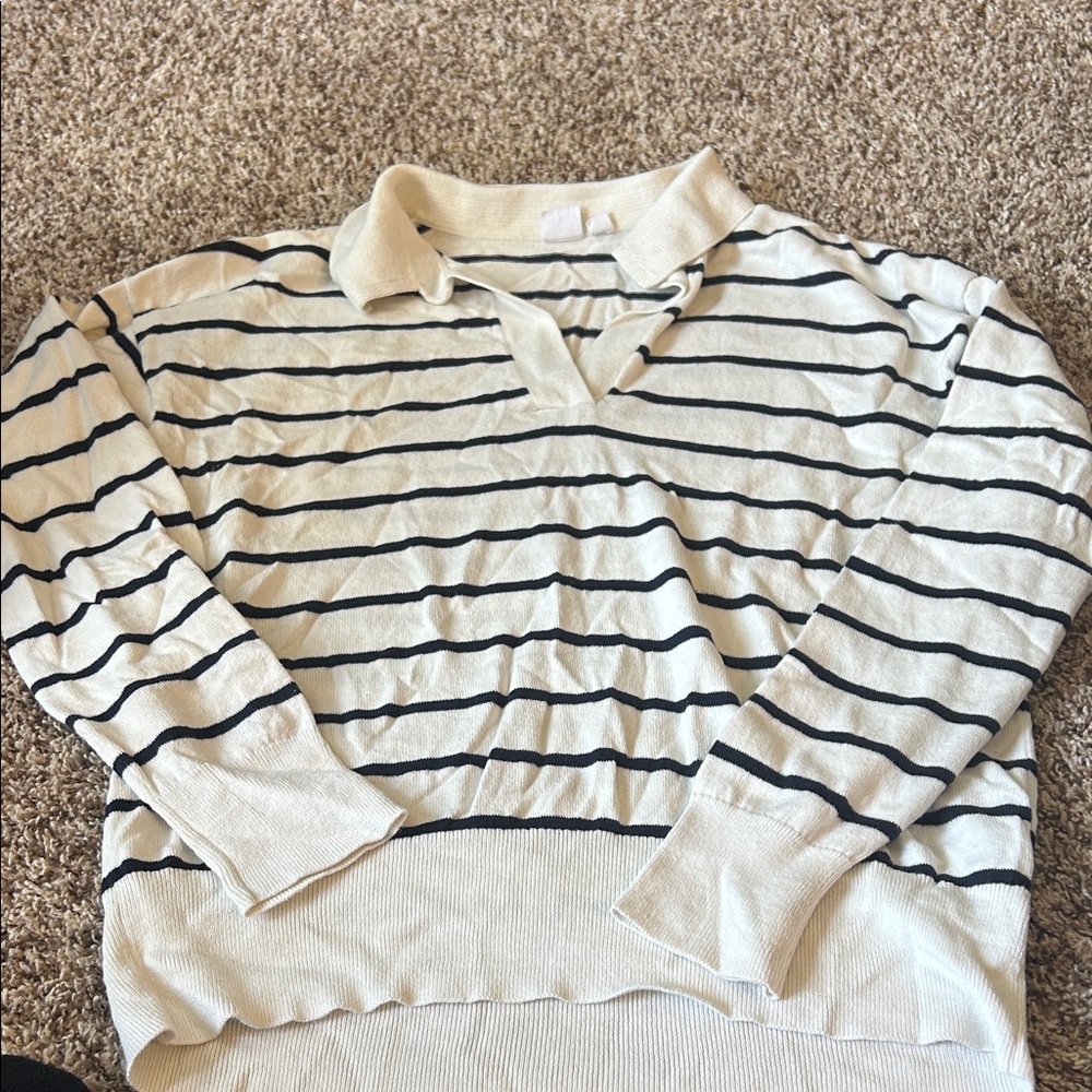 GAP Cream and Black Striped Sweater